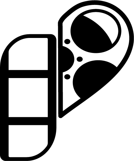 The Pan Eros Film Festival Logo, a stylized P made from black and white images of film and a reel.